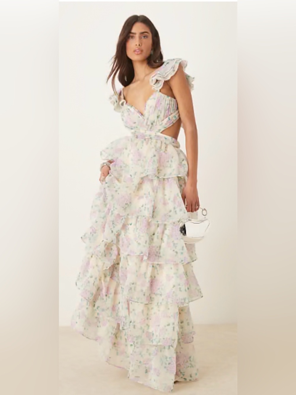 NWT! Amy Jane London Ofilia Cut Out Ruffle Hydrangea Floral Maxi Dress